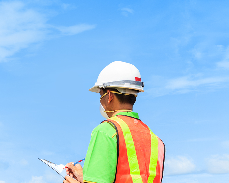 A construction worker in a hard hat